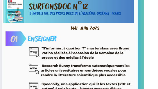 SurfonsDoc n°12 : infolettre des Profs Docs de l'Académie Orléans-Tours Mai-juin 2025